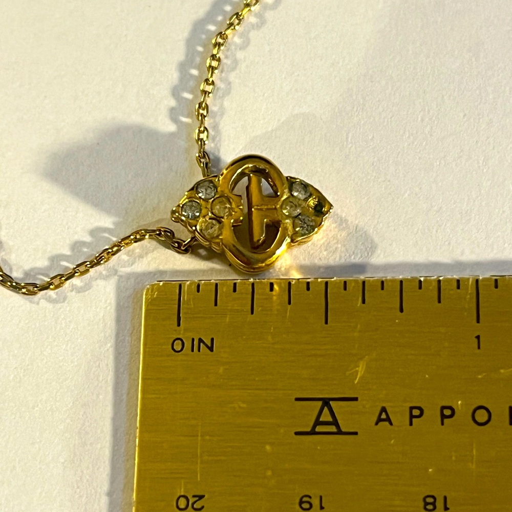 GIVENCHY Gold Necklace w/ Crystal Pendant, 16” Chain; GUC w/ 1 Missing Crystal - Picture 13 of 14